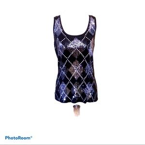 Dark Academia Argyle Sequin‎ Preppy Metallic Tank EUC